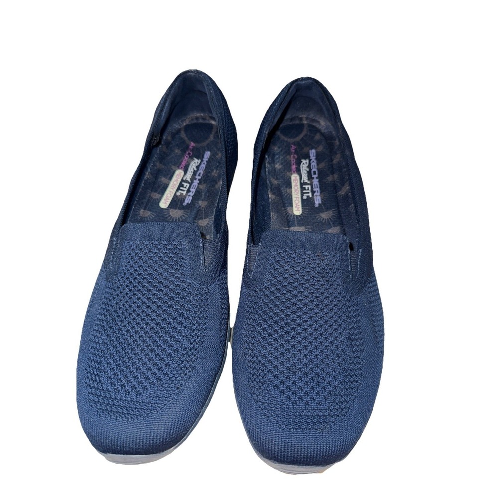 Skechers Relaxed Fit Navy Knit Slip On Shoes Womens 10 Air-Cooled Memory Foam